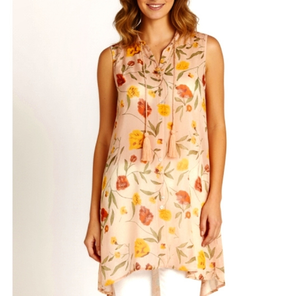 Ichi Floral Tunic Top ,High Low , Tassels